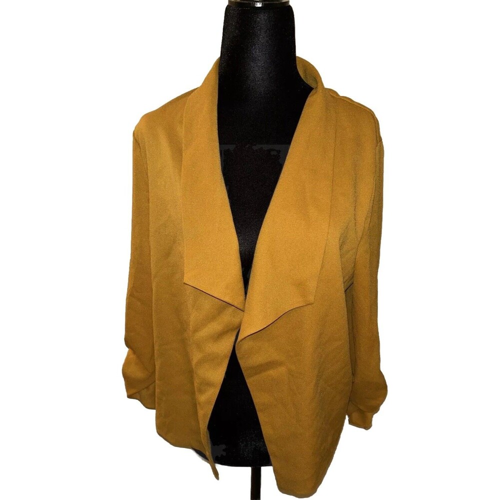 Unbranded Large Mustard Yellow Color Silky Open Long Sleeve Blouse